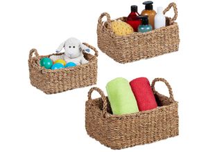 4052025481117 - Relaxdays - Aufbewahrungskorb 3er Set Seegras Flechtkorb rechteckig Bad Organizer 3 versch Größen Regalkorb natur