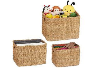 4052025481124 - Aufbewahrungskorb 3er Set Seegras Flechtkorb rechteckig Bad Organizer 3 versch Größen Regalkorb natur - Relaxdays