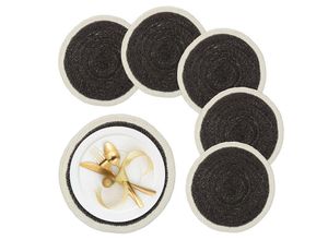 4052025481148 - Tischset 6-teilig geflochten Seegras ø 37 cm rundes Platzset für Esstisch Platzdeckchen schwarz creme - Relaxdays