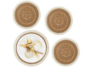 4052025481209 - Tischset 4er Set geflochtenes Design Wasserhyazinthe rundes Platzset ø 36 cm Teller Deko natur weiß - Relaxdays