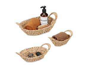 4052025481360 - Relaxdays - Aufbewahrungskorb 3er Set aus Wasserhyazinthe für Bad Wohn- & Schlafzimmer Organizer Flechtkorb natur