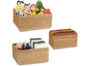 4052025481476 - Aufbewahrungskorb 3er Set Seegras Flechtkorb rechteckig Bad Organizer 3 versch Größen Regalkorb natur - Relaxdays