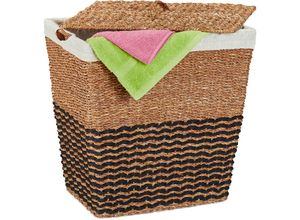 4052025481483 - Wäschekorb mit Deckel aus Seegras Baumwoll-Wäschesack 87L HxBxT 50x50x40 cm Wäschebehälter natur beige - Relaxdays