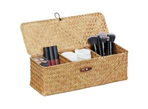 4052025481988 - Aufbewahrungsbox mit Deckel Seegras Korb mit 3 Fächern Bad Aufbewahrung hbt 11 x 33 x 125 cm Kiste natur - Relaxdays