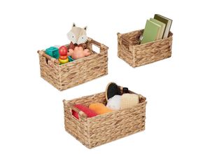4052025482008 - Aufbewahrungskorb Wasserhyazinthe 3er Set Körbchen in 3 Größen Badezimmer Aufbewahrung Flechtkörbe natur - Relaxdays