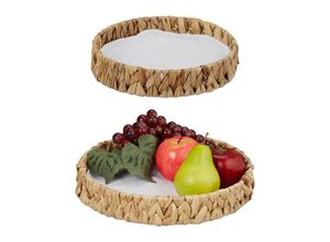 4052025482015 - Obstschalen im 2er Set Dekokörbe für Obst Brot uvm aus Wasserhyazinthe Tischdeko im Boho-Stil natur - Relaxdays