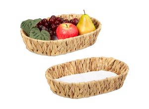 4052025482053 - Relaxdays - Obstschalen 2er Set Dekokörbe für Obst Brot uvm aus Wasserhyazinthe hbt ca 7x33x22 cm Boho-Stil natur