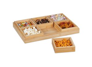 4052025482282 - Relaxdays Snackschalen Set mit Serviertablett Bambus 6 Schälchen für Chips Nüsse & Süßigkeiten Servierset natur