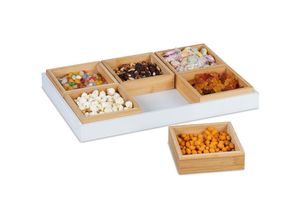 4052025482299 - Snackschalen Set mit Serviertablett Bambus 6 Schälchen Chips Nüsse & Süßigkeiten Servierset natur weiß - Relaxdays