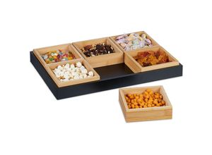 4052025482305 - Snackschalen Set mit Serviertablett Bambus 6 Schälchen Chips Nüsse Süßigkeiten Servierset natur schwarz - Relaxdays