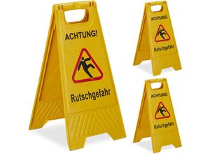 4052025482671 - Relaxdays Rutschgefahr Aufsteller 3er Set klappbar beidseitig beschriftet Kunststoff Warnschild vor Glätte gelb