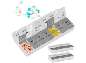 4052025482961 - Tablettenbox 3er Set 7 Tage 2 Fächer morgens & abends wöchentliche Pillendose für unterwegs weiß schwarz - Relaxdays