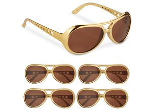 4052025483074 - Relaxdays Partybrille 5er Set cooler Rapper-Look Kunststoff One Size Kostümbrillen mit getönten Gläsern gold braun