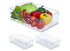 4052025483395 - Relaxdays - 3 x Kühlschrank Organizer Aufbewahrung von Lebensmitteln HxBxT 10 x 205 x 365 cm Küchenbox mit Griff transparent