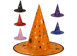 4052025483548 - Relaxdays - Zauberhut 6er Set glänzende Sterne Kostümhut Halloween & Fasching Zaubererkostüm Accessoire Magier bunt