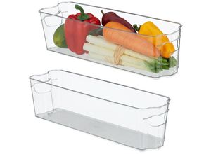 4052025483890 - Relaxdays - 2 x Kühlschrank Organizer Aufbewahrung von Lebensmitteln HxBxT 10 x 38 x 105 cm Küchenbox mit Griff transparent