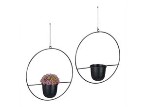 4052025484248 - Blumenampel 2er Set ø 345 cm Metall hängender Blumentopf für innen & außen Blumenhängetopf schwarz - Relaxdays