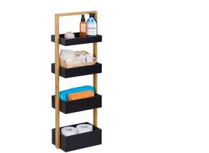 4052025485207 - Badregal 4 Ablagen HxBxT 88 x 30 x 18 cm Standregal für Badezimmer & Küche Bambus mdf natur schwarz - Relaxdays