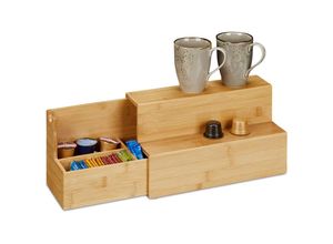 4052025485375 - Relaxdays - Küchenorganizer Bambus ausziehbar 4 Fächer HxBxT 18 x 33 x 15 cm Organizer Gewürze Kaffee Tee natur