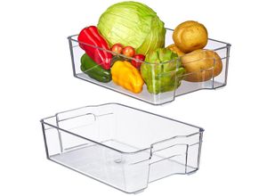 4052025485757 - Relaxdays - 2 x Kühlschrank Organizer Lebensmittel Aufbewahrung HxBxT 9 x 215 x 32 cm Kühlschrankbox m Griffen transparent