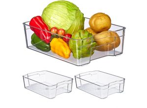 4052025485764 - 3 x Kühlschrank Organizer Lebensmittel Aufbewahrung HxBxT 9 x 215 x 32 cm Kühlschrankbox m Griffen transparent