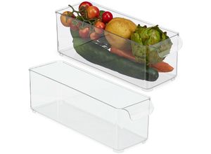 4052025485870 - Relaxdays - 2 x Kühlschrank Organizer Lebensmittel Aufbewahrung Kühlschrankbox mit Griff HxBxT 105 x 10 x 305 cm transparent