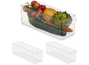 4052025485887 - Relaxdays - 3 x Kühlschrank Organizer Lebensmittel Aufbewahrung Kühlschrankbox mit Griff HxBxT 105 x 10 x 305 cm transparent