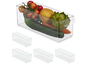 4052025485894 - Relaxdays - 5 x Kühlschrank Organizer Lebensmittel Aufbewahrung Kühlschrankbox mit Griff HxBxT 105 x 10 x 305 cm transparent