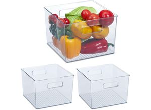 4052025485917 - Relaxdays - 3 x Kühlschrank Organizer Aufbewahrung von Lebensmitteln HxBxT 155 x 21 x 21 cm Küchenbox mit Griffen transparent