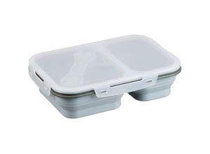 4052025486266 - Lunchbox 2 Fächer faltbar mikrowellengeeignet luftdicht Silikon Brotdose mit Besteck Essensbox grau - Relaxdays