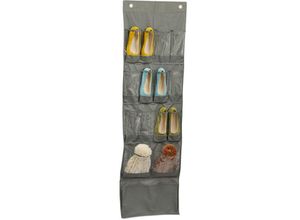 4052025486648 - Relaxdays Schuhorganizer 15 Fächer Tür-Schuhregal hängend HBT 158 x 475 x 5 cm Schuhaufbewahrung grau transparent