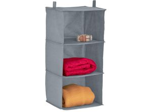 4052025486655 - Hängeregal Kleiderschrank 3 Fächer Stoff hbt 70 x 30 x 30 cm Camping Kleideraufbewahrung hängend grau - Relaxdays