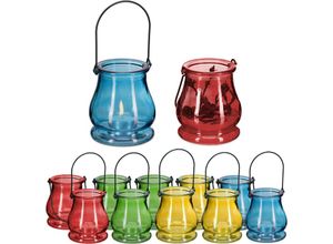 4052025486785 - Windlicht 12er Set aus Glas Henkel zum Aufhängen innen & außen Teelichthalter HxD 95x85 cm mehrfarbig - Relaxdays