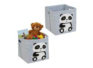 4052025487102 - Relaxdays - 2 x Aufbewahrungskorb Filz Panda-Motiv Filzkorb für Kinder faltbar h x b x t 33 x 34 x 32 cm Spielzeugkorb grau