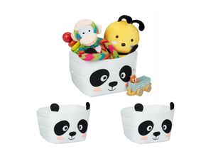 4052025487171 - 3 x Aufbewahrungskorb Filz Panda-Motiv Filzkorb Kinder faltbar HxBxT 24 x 27 x 18 cm Spielzeugkorb weiß schwarz