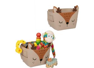 4052025487225 - 2 x Aufbewahrungskorb Filz Reh-Motiv Filzkorb Kinder faltbar HxBxT 24 x 27 x 18 cm Spielzeugkorb braun