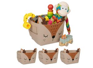 4052025487249 - 4 x Aufbewahrungskorb Filz Reh-Motiv Filzkorb Kinder faltbar HxBxT 24 x 27 x 18 cm Spielzeugkorb braun