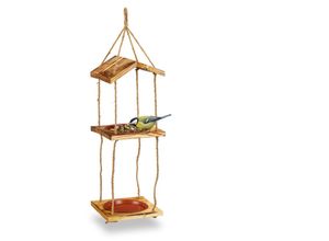 4052025488291 - Vogelfutterstation Holz zum Aufhängen Futterspender Wildvögel 2 Schalen HxBxT 73 x 20 x 20 cm natur - Relaxdays