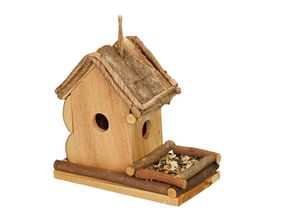 4052025488321 - Deko Vogelhaus mit Futterstelle Holz Vogelhäuschen zum Aufhängen hbt 21x21x125 cm Garten Balkon natur - Relaxdays