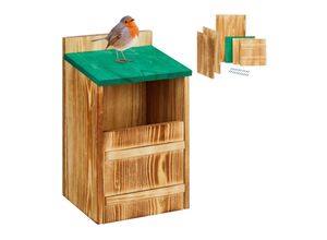 4052025488369 - Relaxdays - Nistkasten für Halbhöhlenbrüter Bausatz Einflugspalt HxB 10x19 cm Holz Vogelhaus zum Aufhängen natur grün