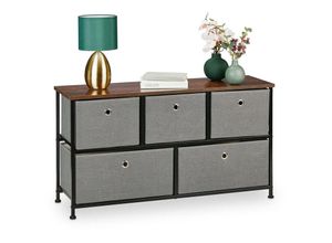 4052025488727 - Relaxdays - Kommode HxBxT 545 x 100 x 30 cm Sideboard Stoff & Stahl 5 Schubladen Industrial Flurkommode grau braun