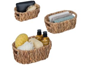 4052025488802 - Aufbewahrungskorb 3er Set aus Wasserhyazinthe für Bad Wohn- & Schlafzimmer Organizer Flechtkorb natur - Relaxdays