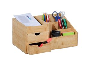 4052025489052 - Relaxdays - Schreibtisch Organizer 2 Schubladen 7 Fächer HxBxT 155 x 33 x 205 cm Utensilienbox Bambus natur