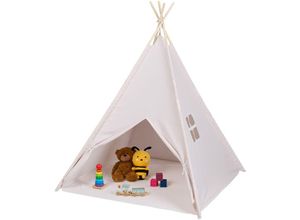 4052025489151 - Spielzelt Tipi Zelt für Kinder mit Boden Kinderzimmerzelt hbt 158 x 125 x 125 cm cm Kinderzelt beige - Relaxdays