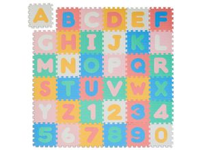 4052025489199 - Puzzlematte abc und Zahlen 36 Teile Spielmatte Kinder b x t 171 x 171 cm BPA-frei Schaumstoff bunt - Relaxdays