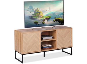 4052025489267 - Relaxdays - tv Lowboard Retro-Design hbt 60 x 120 x 38 cm Holzoptik Metall 4 Fächer Fernsehtisch hellbraun schwarz