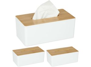 4052025489564 - Relaxdays - 3 x Tücherbox mit Deckel aus Bambus fürs Bad modernes Design Kunststoff h x b x t 10 x 26 x 14 cm weiß natur