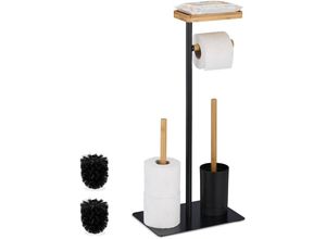 4052025491161 - Wc Garnitur Bambus Eisen freistehender Klopapierhalter Toilettenbürste mit Bürstenhalter schwarz natur - Relaxdays