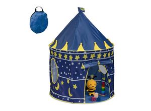 4052025491345 - Spielzelt Mond & Sterne für Kinder indoor hd 135x100 cm Kinderzelt Eingang mit Klettverschluss blau gelb - Relaxdays