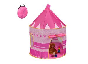 4052025491352 - Spielzelt Prinzessin für Kinder Prinzessinnenschloss indoor hd 135x100 cm Kinderzelt mit Stofftür rosa - Relaxdays